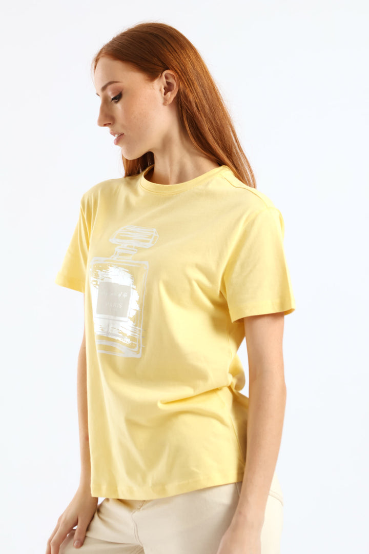 Paris Perfume Bottle Foil Tee - Pastel Yellow