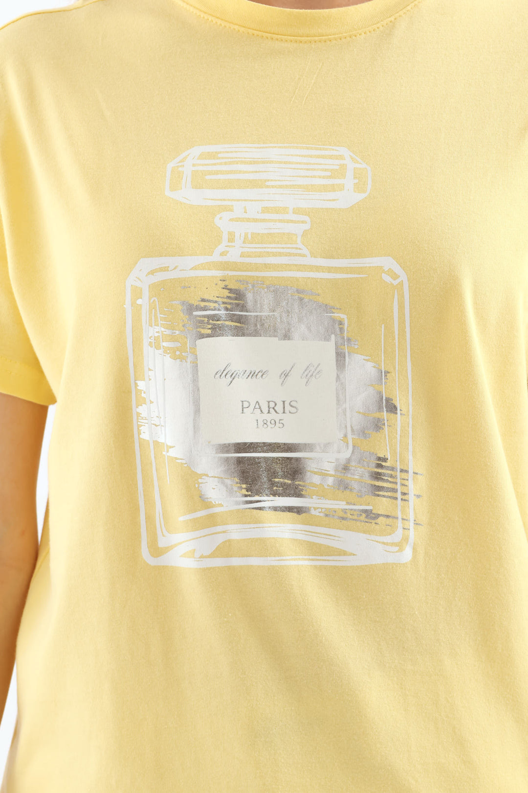 Paris Perfume Bottle Foil Tee - Pastel Yellow