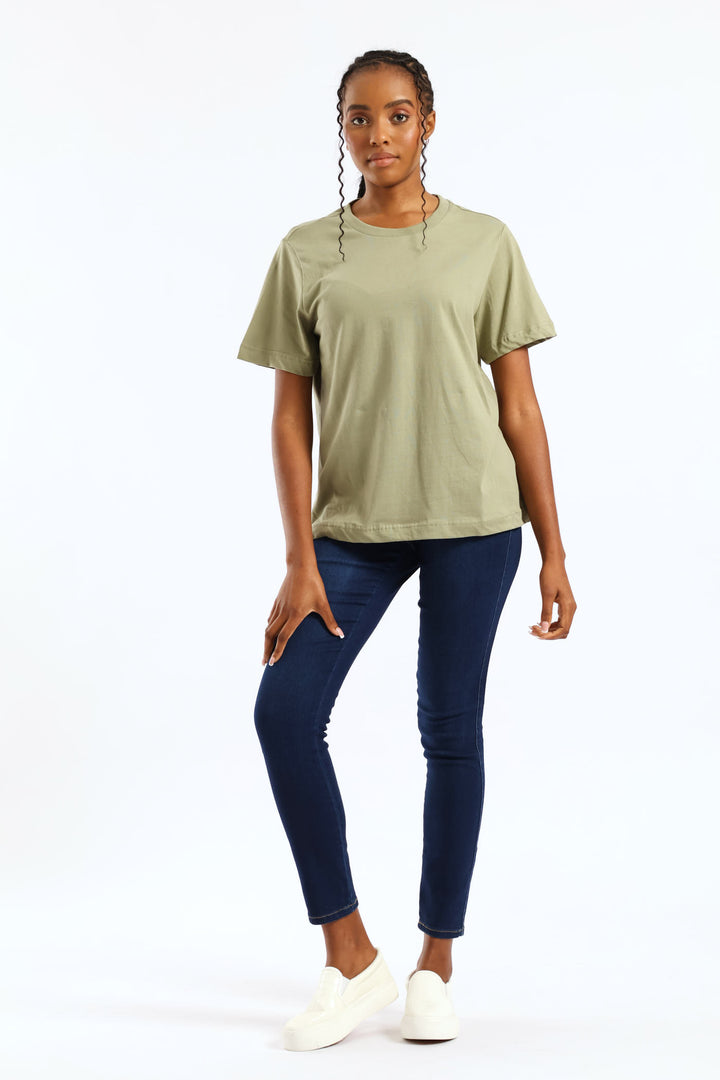 Cotton Boxy Tee - Swamp Green