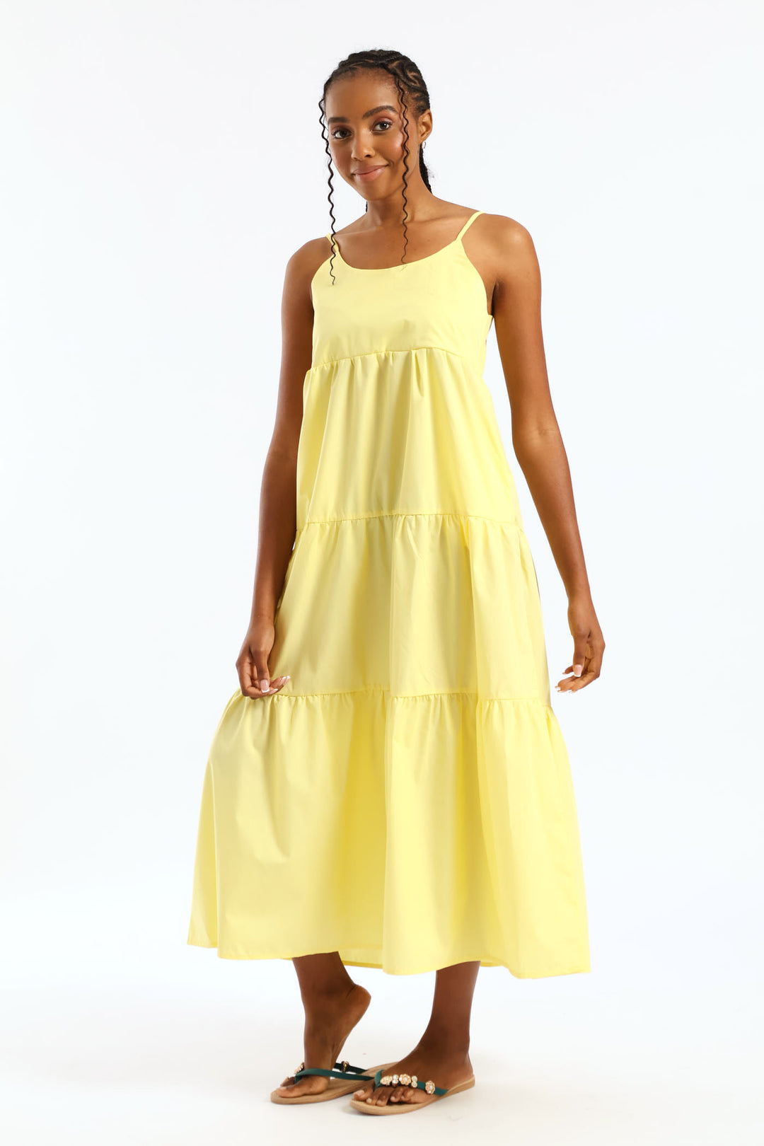 Ladies Strappy Tiered Poplin Maxi Dress