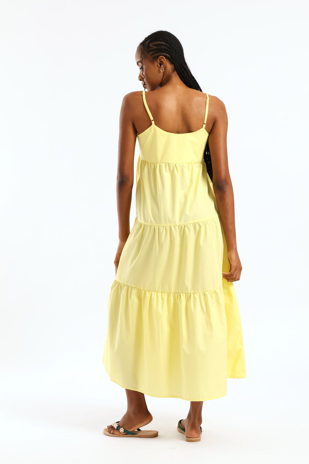 Strappy Tiered Poplin Maxi Dress - Pastel Yellow