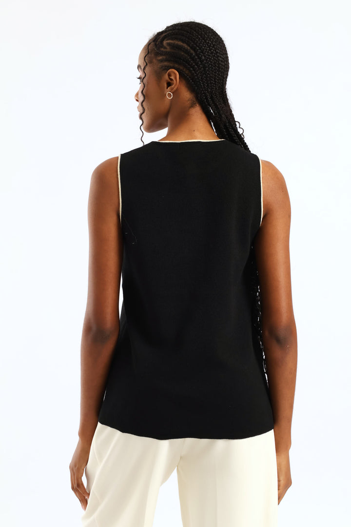 Preppy Long Length Knitwear Waistcoat - Black/Cream