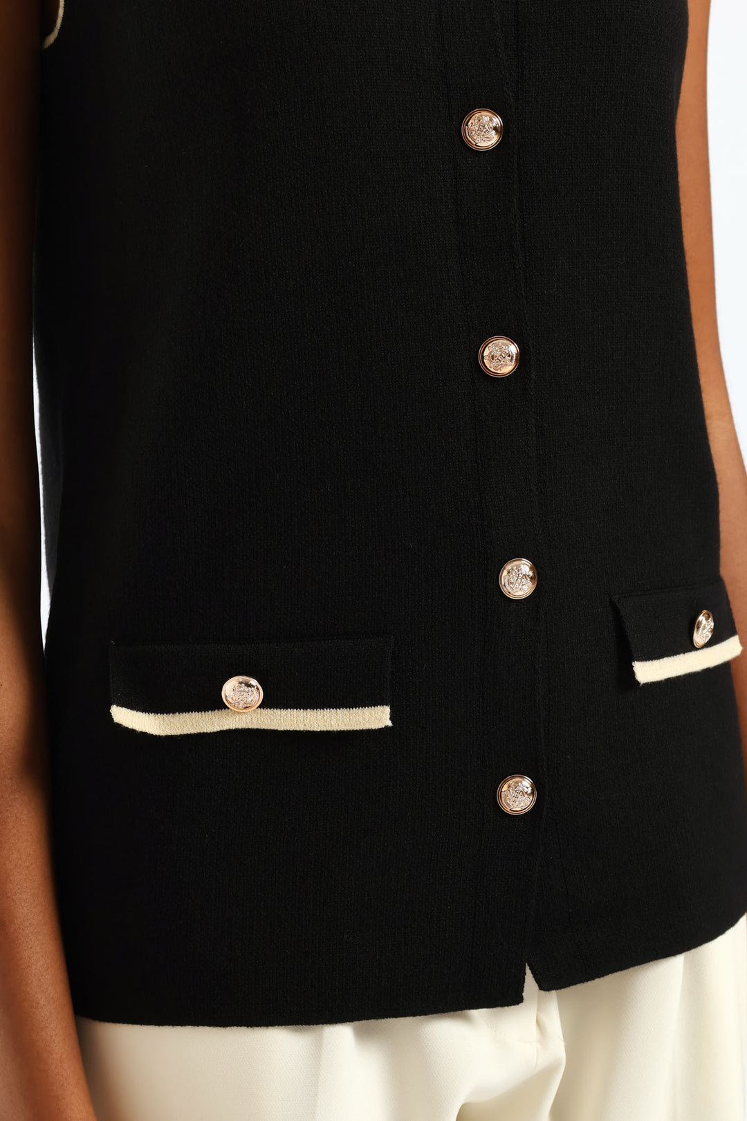 Preppy Long Length Knitwear Waistcoat - Black/Cream