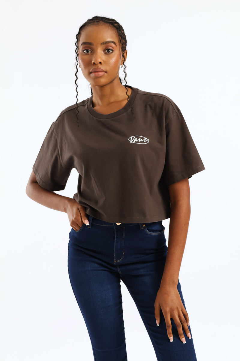 Era Script Relaxed Crop Tee - Grey Brown