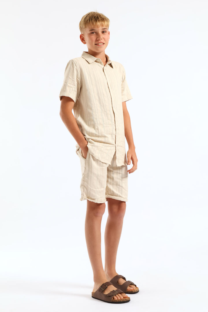 Boys Textured Stripe Shorts - Stone