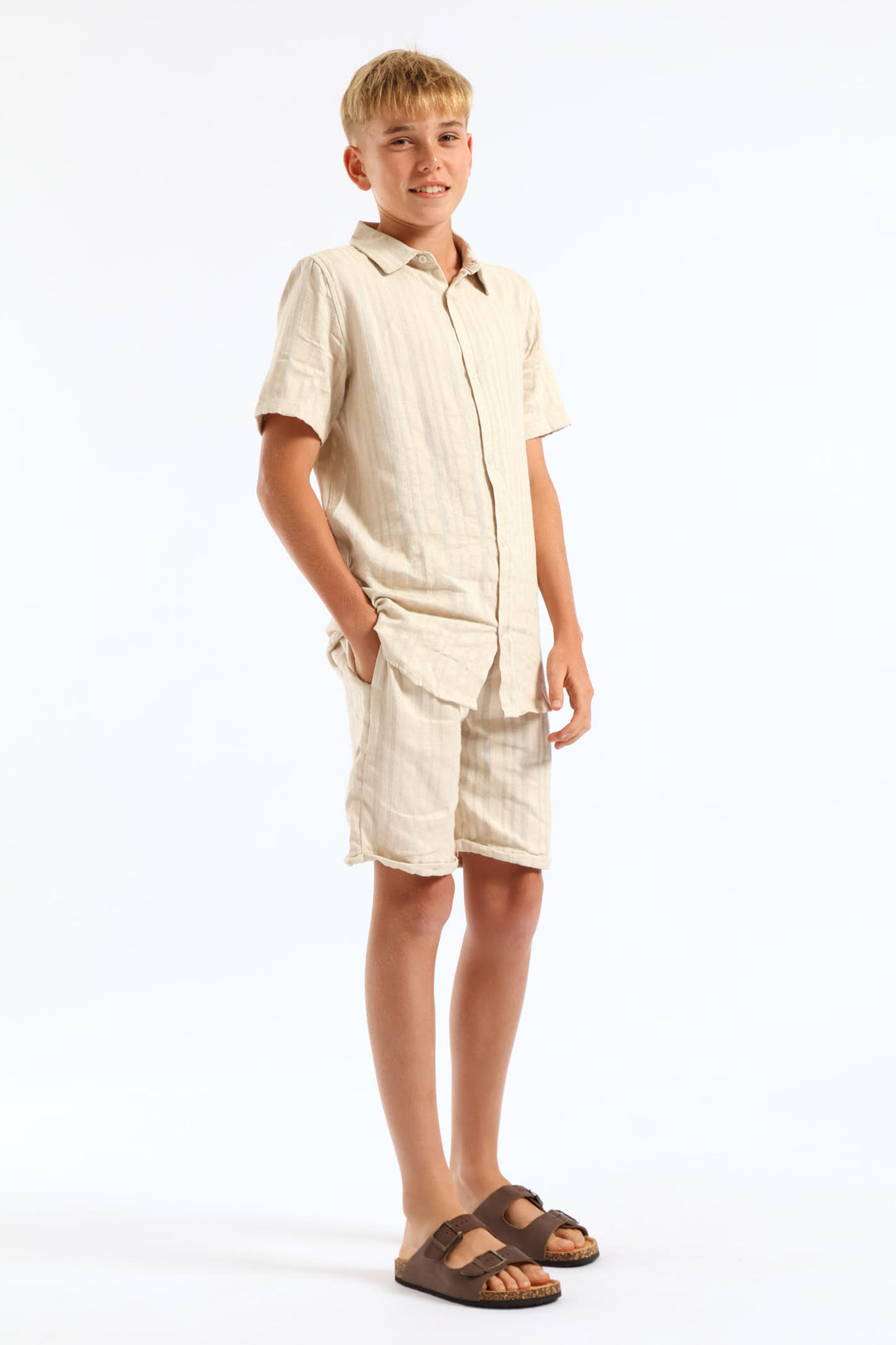 Boys Textured Stripe Shirt - Natural
