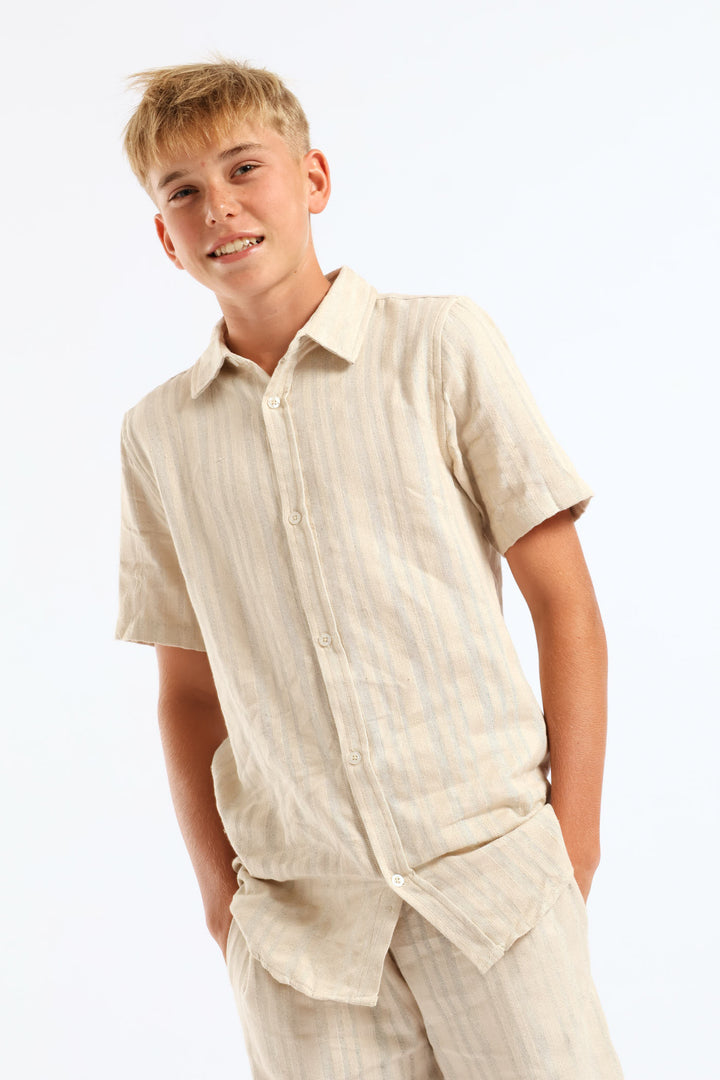 Boys Textured Stripe Shirt - Natural