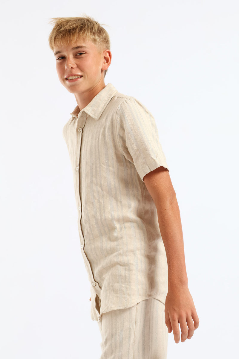 Boys Textured Stripe Shirt - Natural