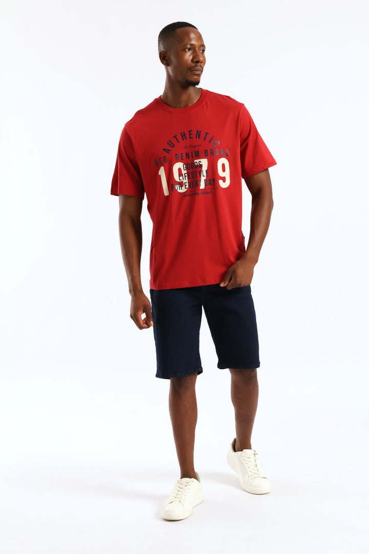 Authentic Print Tee - Dark Red