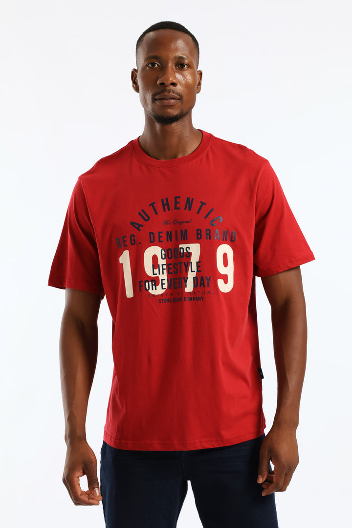 Authentic Print Tee - Dark Red