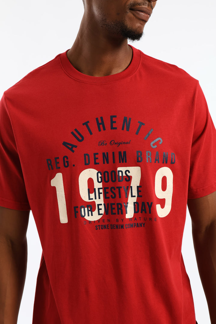Authentic Print Tee - Dark Red