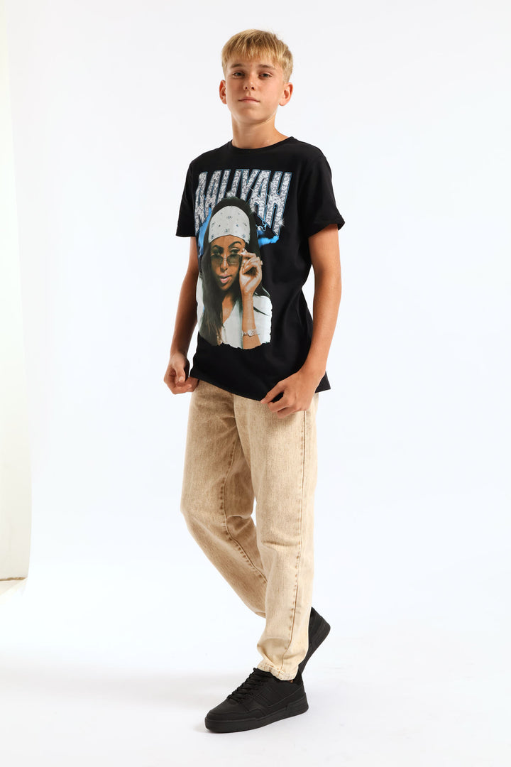 Boys Washed Bull Denim Loose Pant - Stone