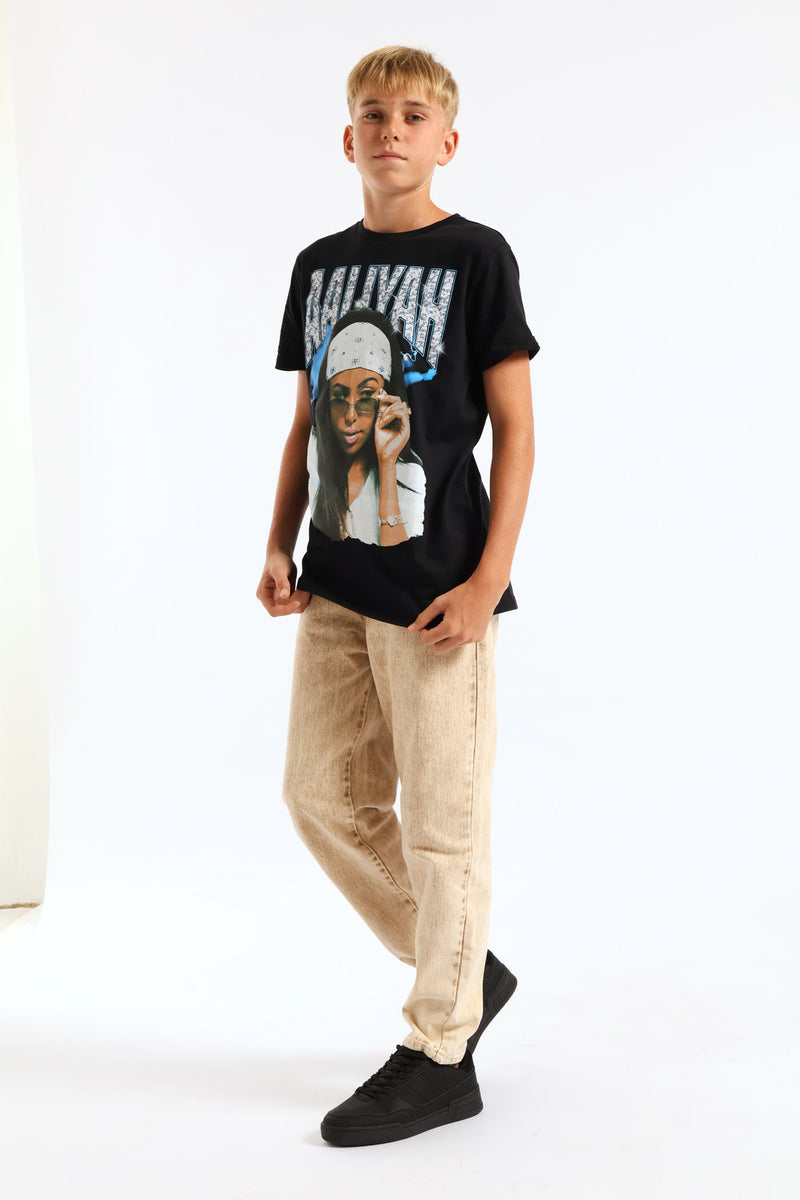 Boys Washed Bull Denim Loose Pant - Stone
