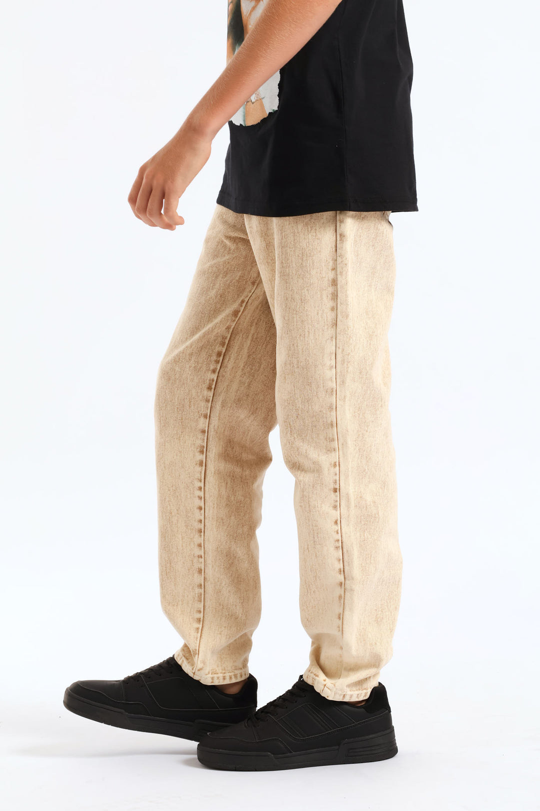 Boys Washed Bull Denim Loose Pant - Stone