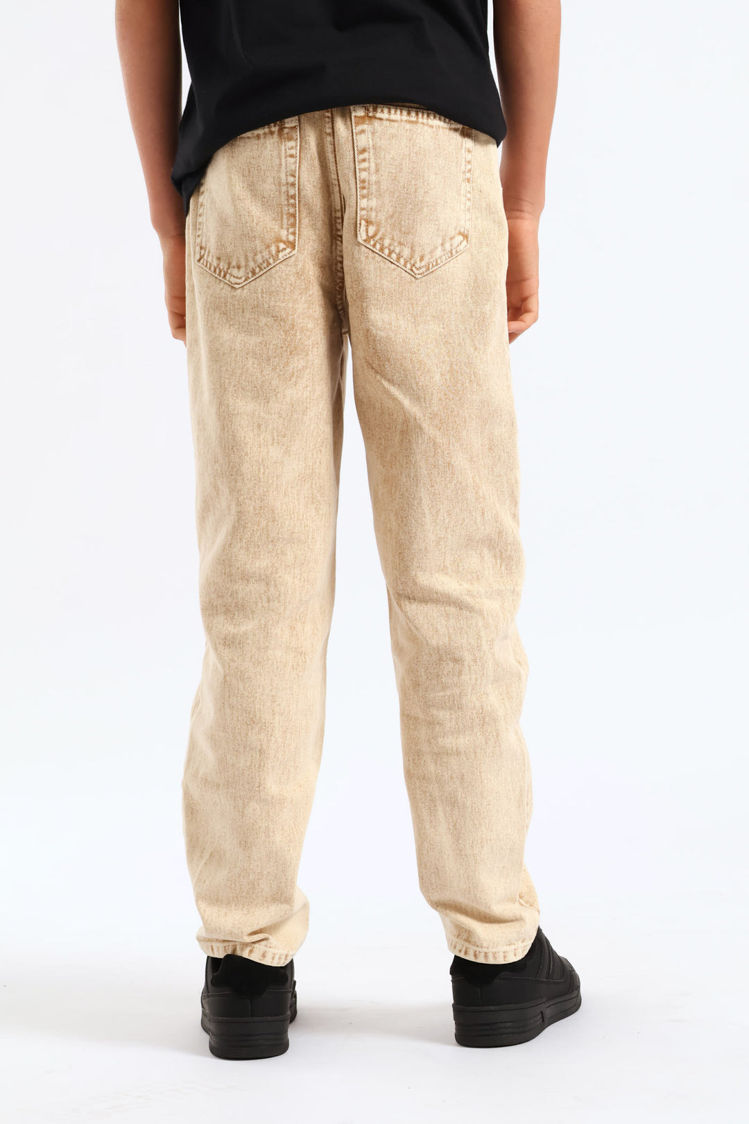 Boys Washed Bull Denim Loose Pant - Stone
