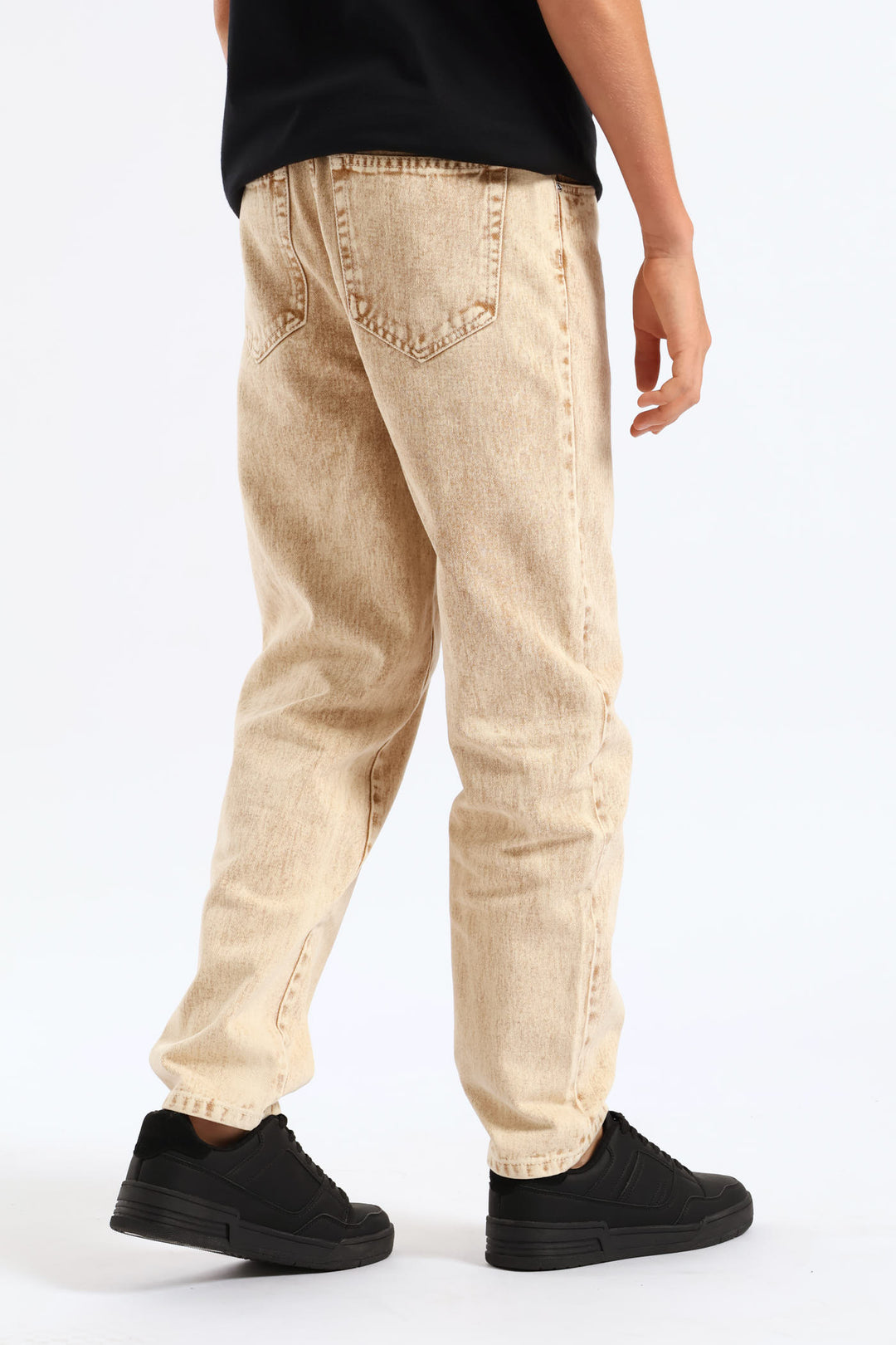 Boys Washed Bull Denim Loose Pant - Stone
