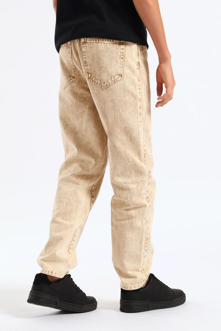 Boys Washed Bull Denim Loose Pant - Stone