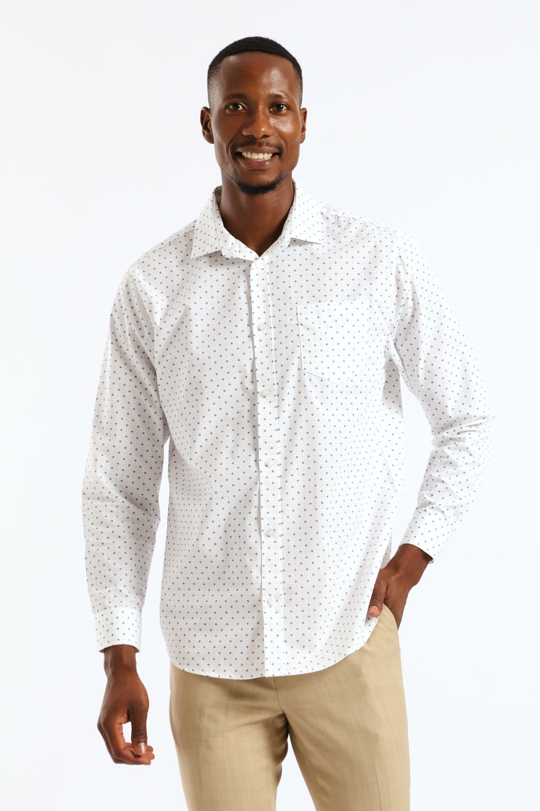 Ditsy Spotted Geometric Printed Shirt - White/Navy