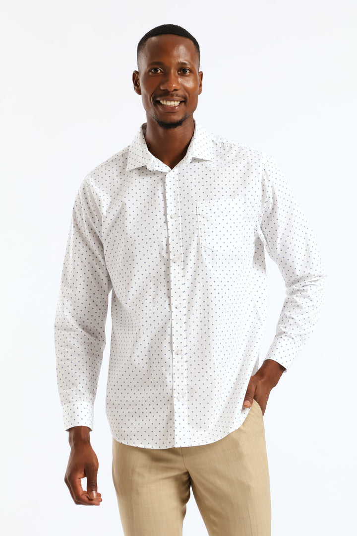Ditsy Spotted Geometric Printed Shirt - White/Navy