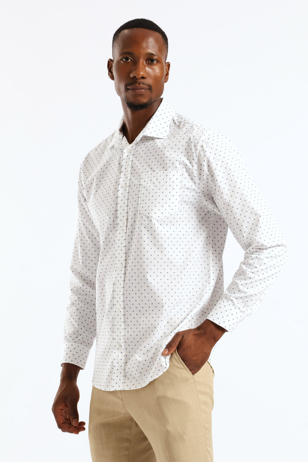 Ditsy Spotted Geometric Printed Shirt - White/Navy