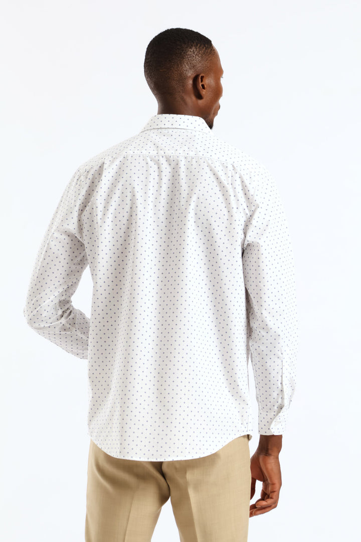 Ditsy Spotted Geometric Printed Shirt - White/Navy