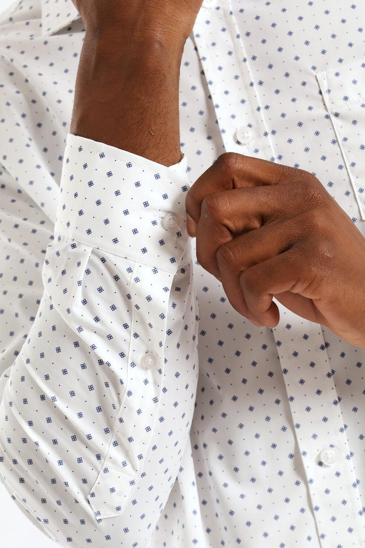 Ditsy Spotted Geometric Printed Shirt - White/Navy