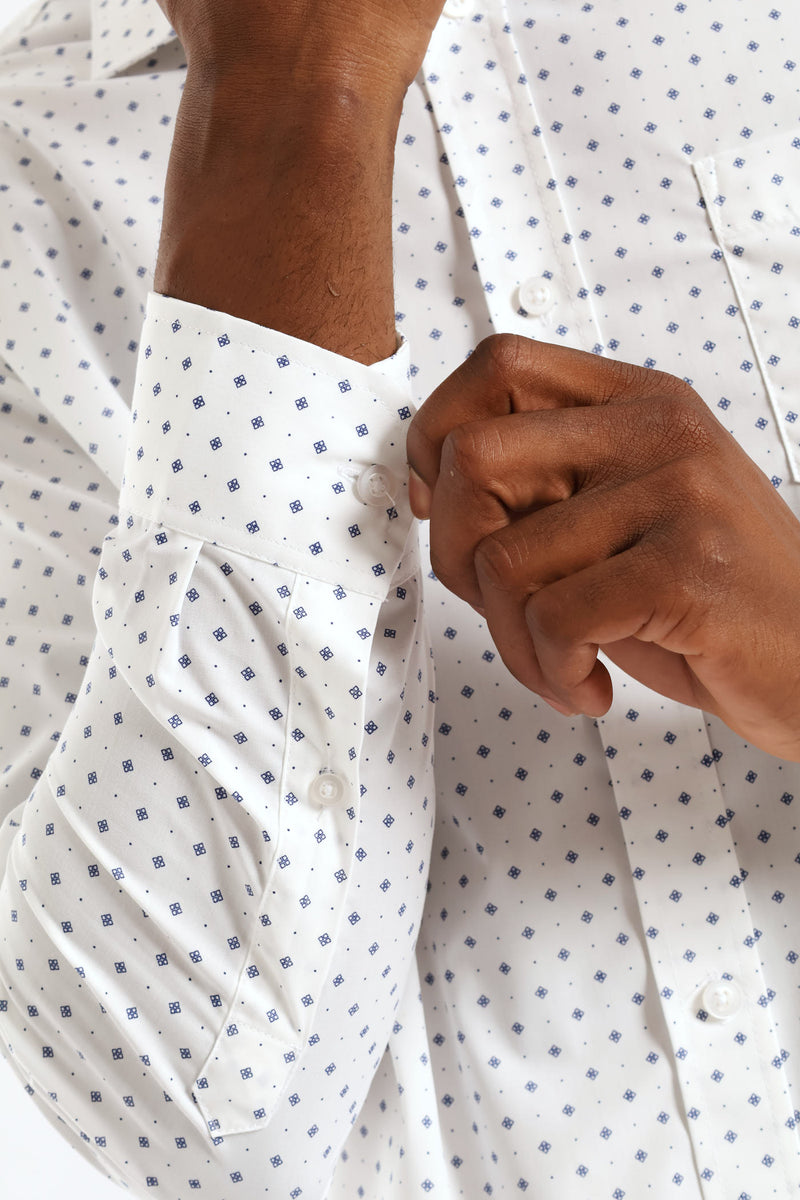 Ditsy Spotted Geometric Printed Shirt - White/Navy