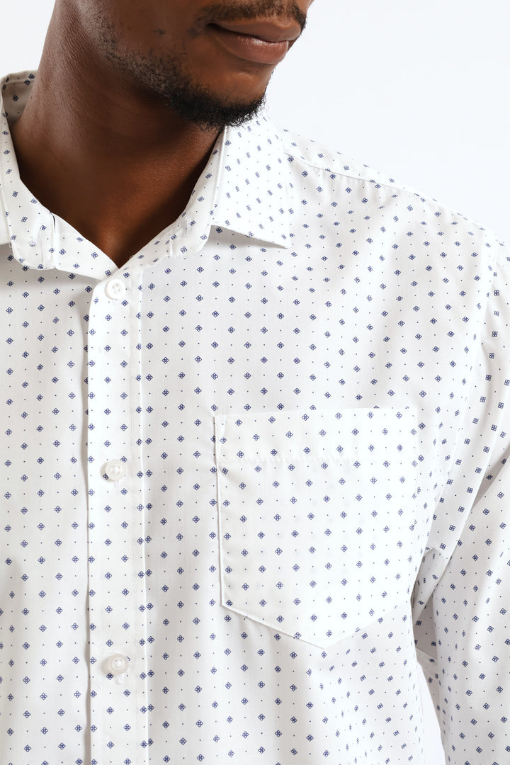 Ditsy Spotted Geometric Printed Shirt - White/Navy