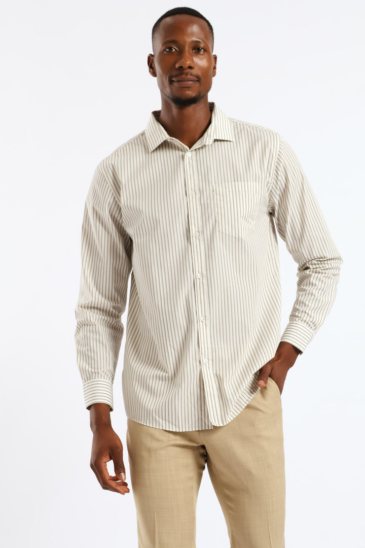 Regular Double Skinny Stripe Printed Shirt - White/Beige