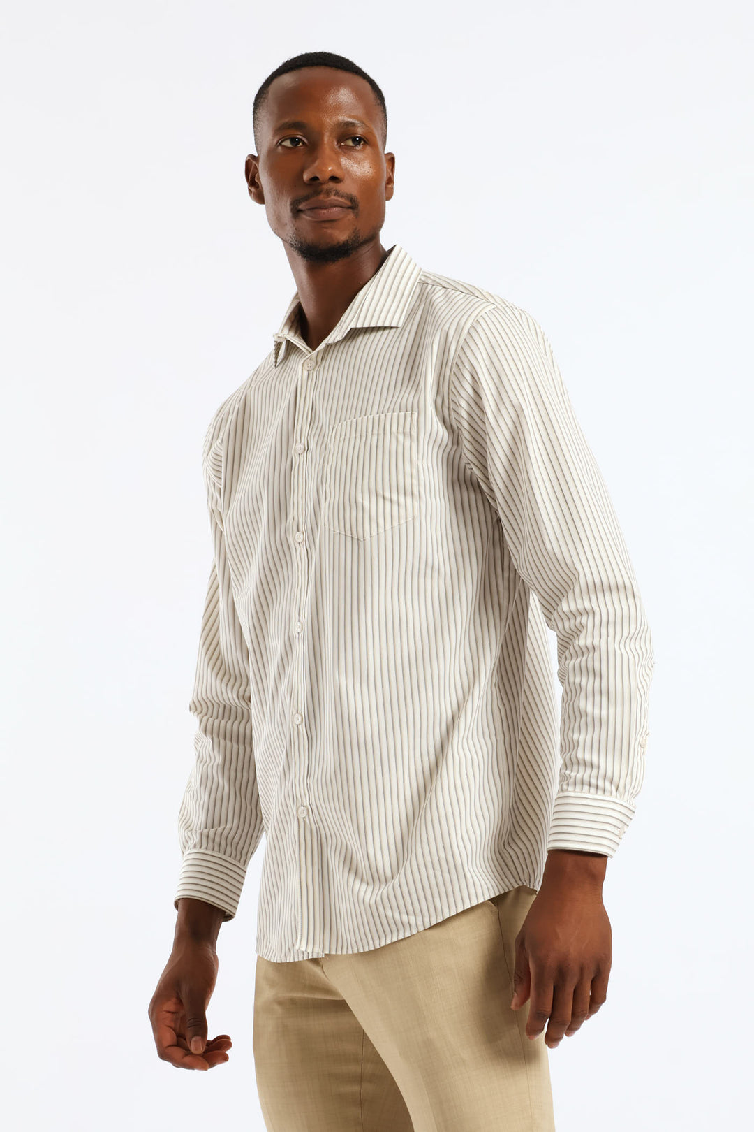 Regular Double Skinny Stripe Printed Shirt - White/Beige