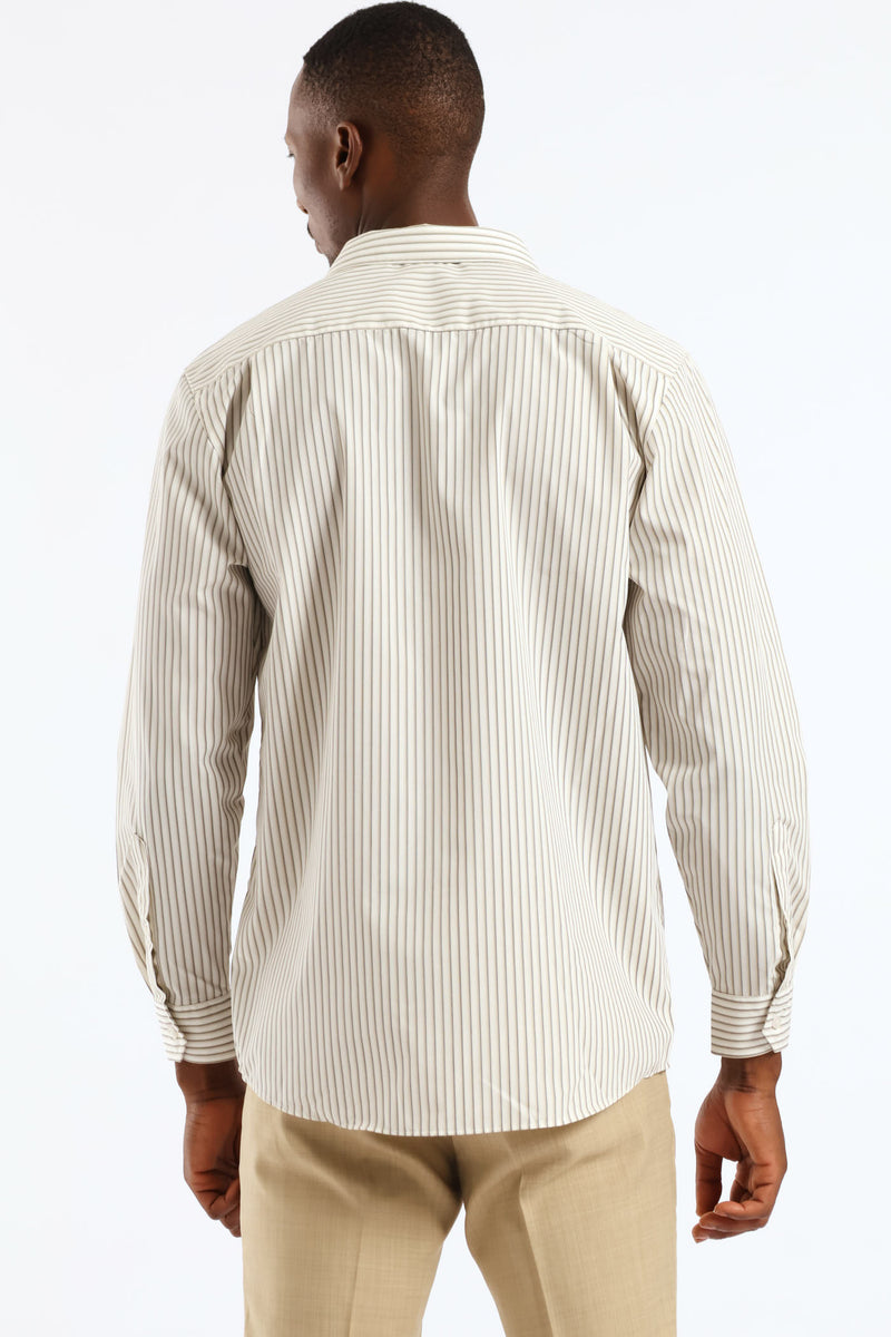Regular Double Skinny Stripe Printed Shirt - White/Beige