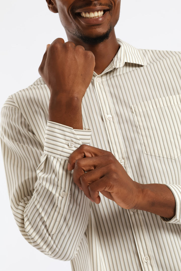 Regular Double Skinny Stripe Printed Shirt - White/Beige