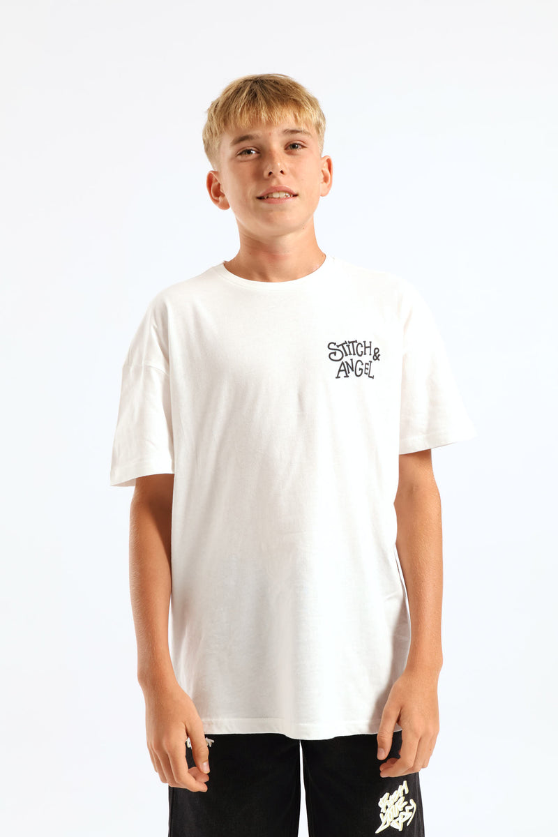 Stitch & Angel Oversized Tee - Off White