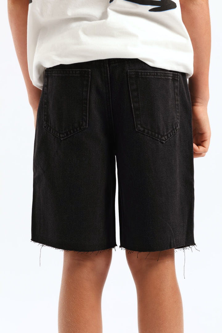 Boys Graffiti Rip Repair Denim Short - Black