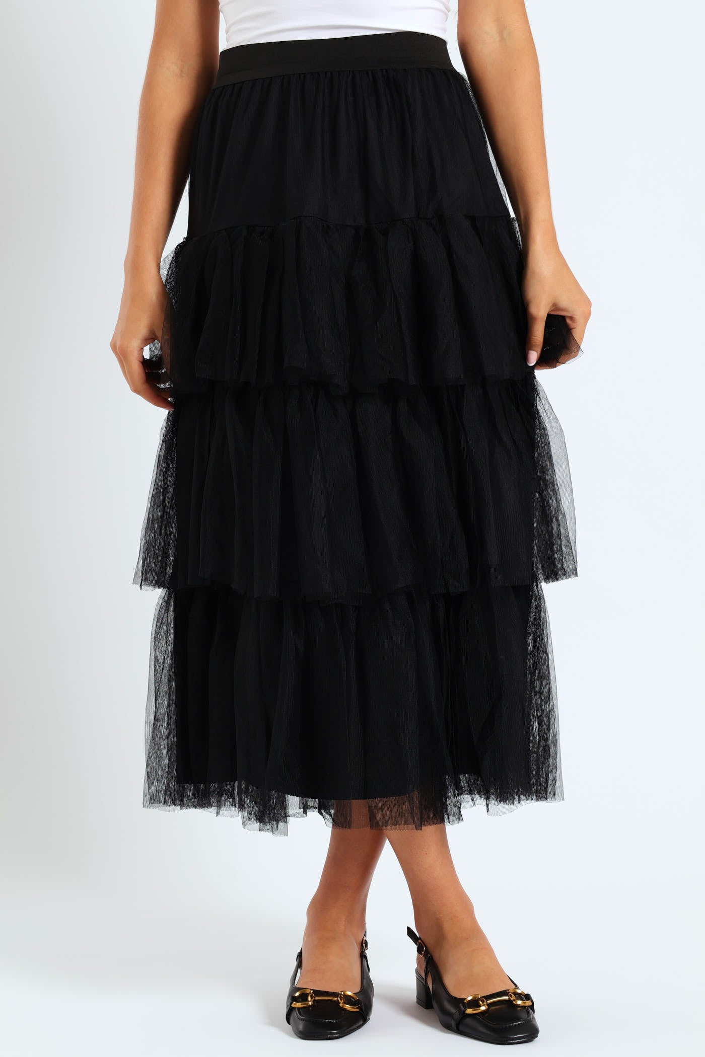Ladies Tiered Rara Midi Skirt - Black – Edgars
