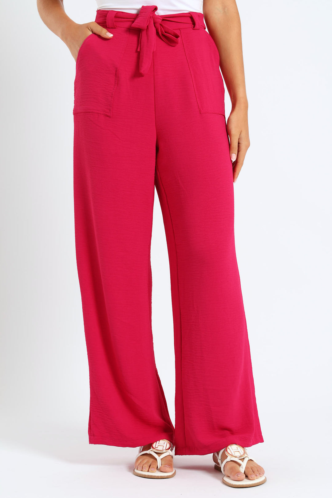 strapless open back dress Ladies Pull-On Wideleg Pants With Mock Belt
