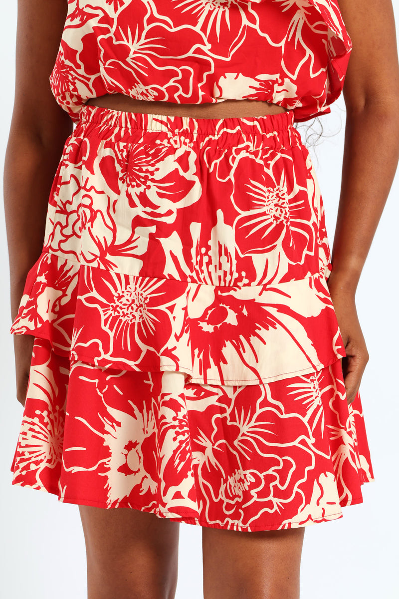 Pull On Rara Mini Skirt - White/Red