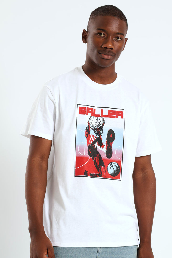 Basketball Print Tee - White