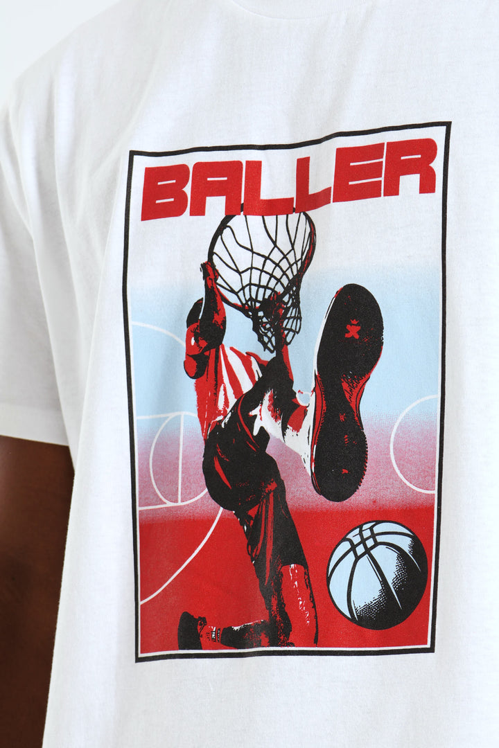 Basketball Print Tee - White