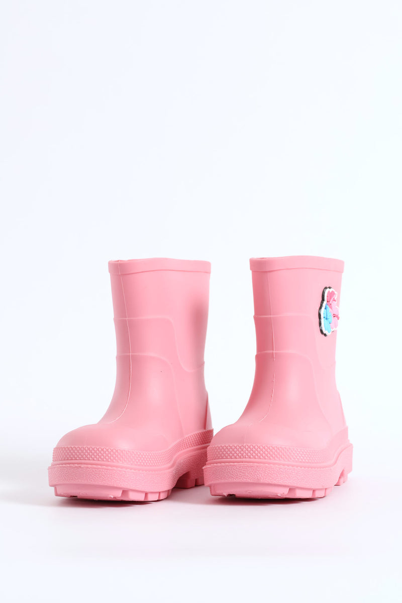 Pre-Girls Wellington Boots With Trim - Pink