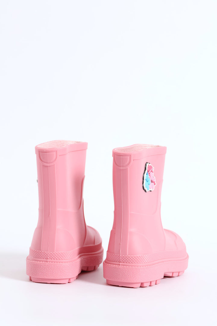 Pre-Girls Wellington Boots With Trim - Pink