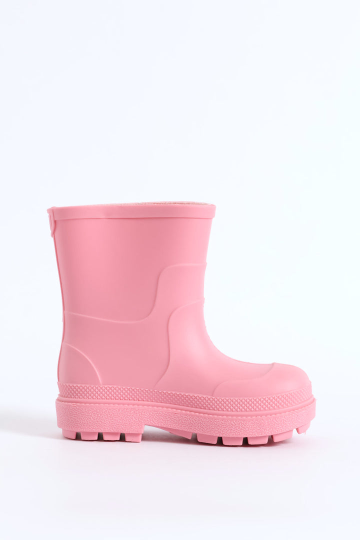 Pre-Girls Wellington Boots With Trim - Pink