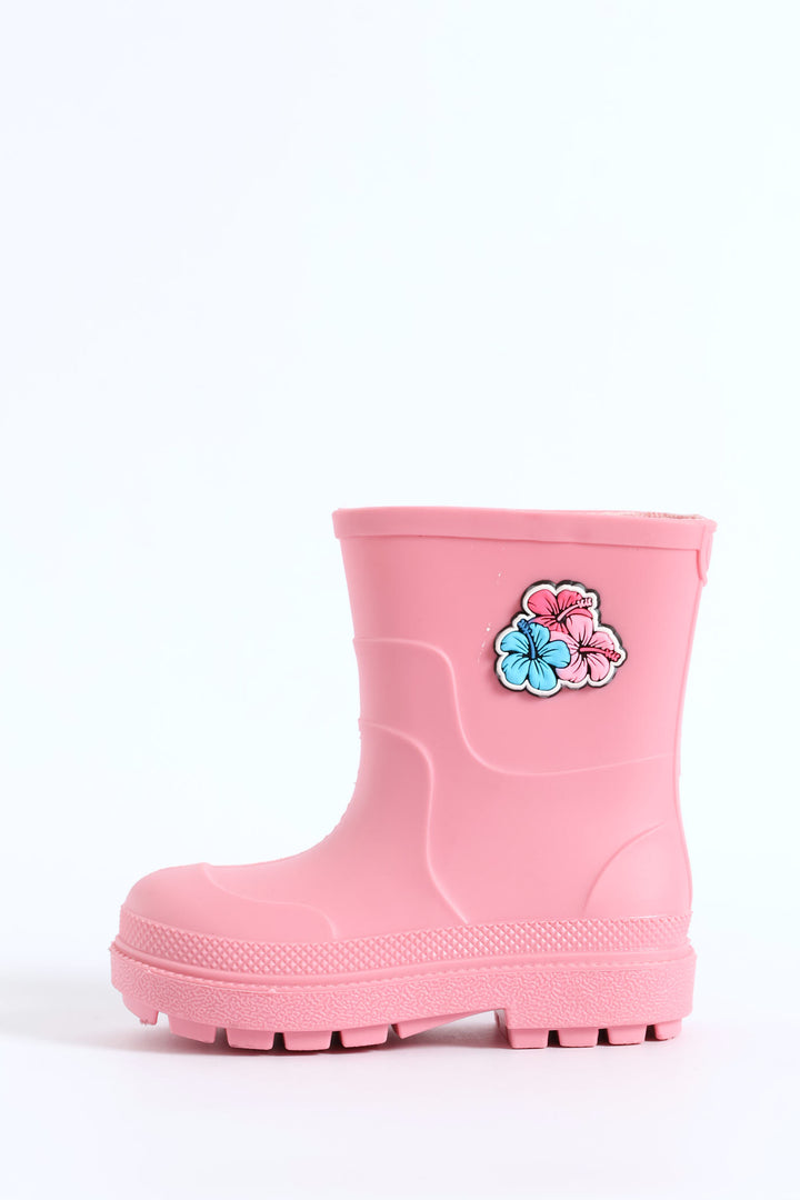 Pre-Girls Wellington Boots With Trim - Pink