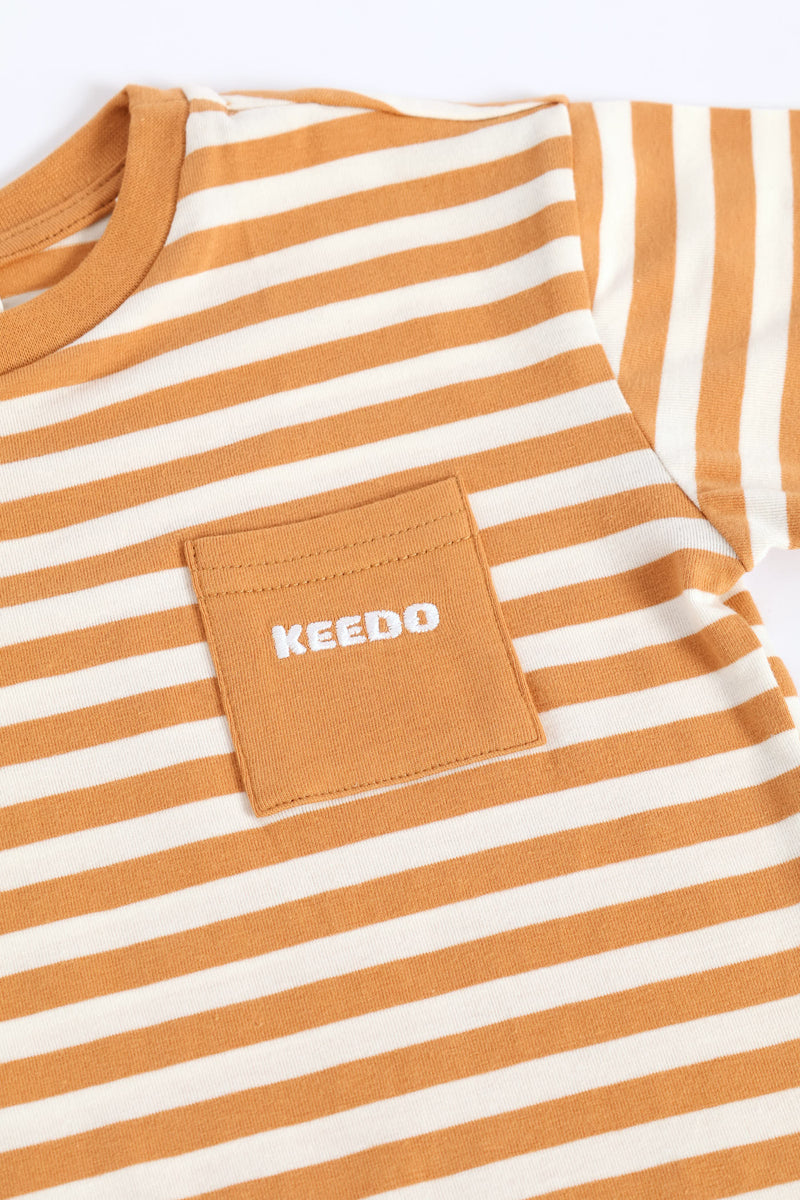 Keedo Boys Stripe Fashion Tee - Biscuit