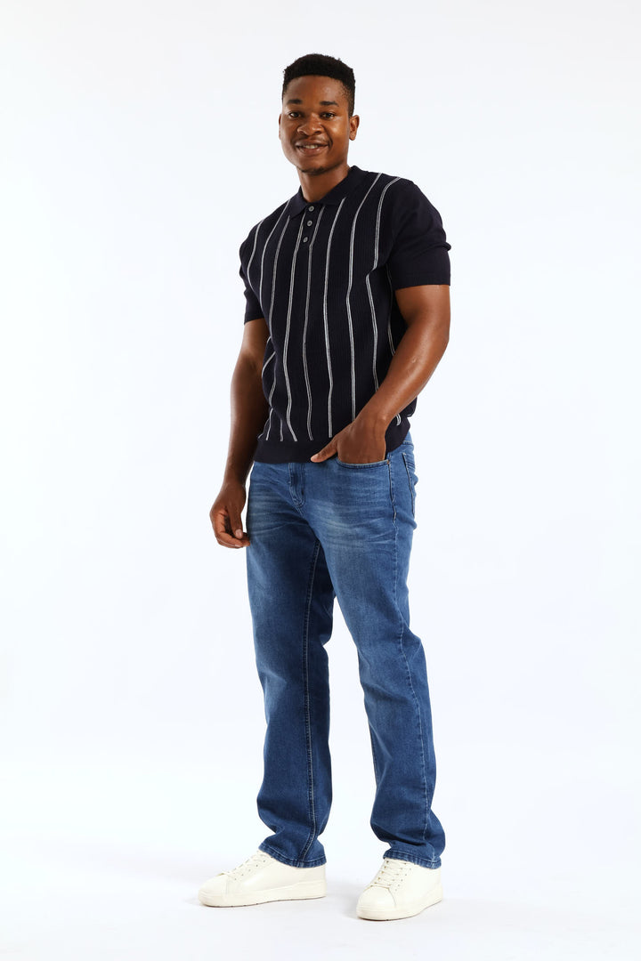 Thin Stripe Fine Gauge Golfer - Navy