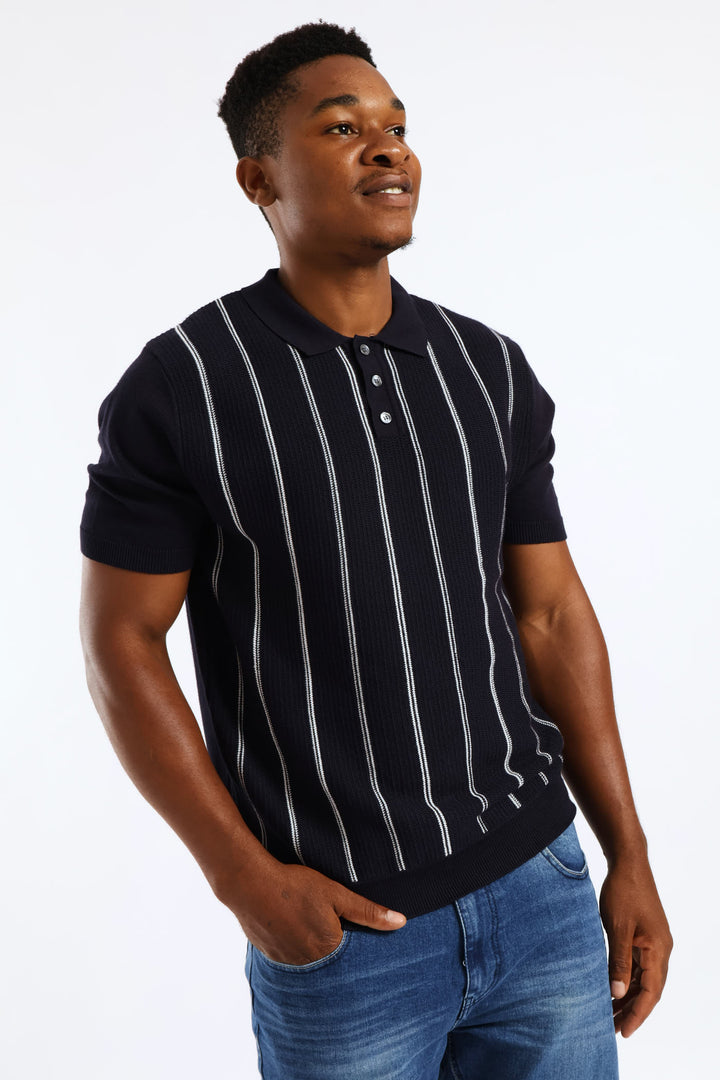 Thin Stripe Fine Gauge Golfer - Navy