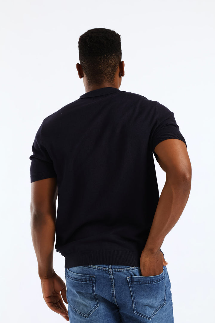 Thin Stripe Fine Gauge Golfer - Navy