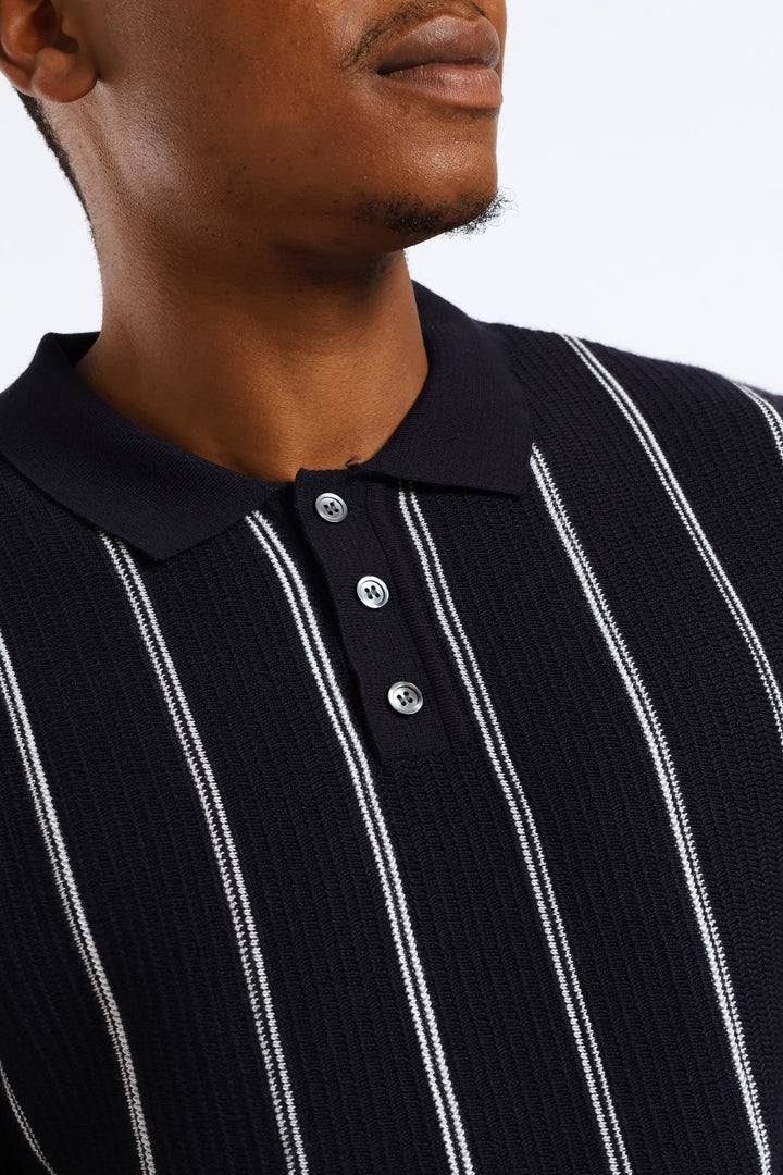 Thin Stripe Fine Gauge Golfer - Navy