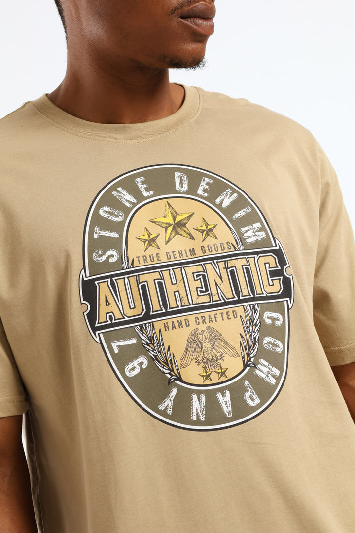 Authentic Bud Stone Denim Company Tee - Taupe