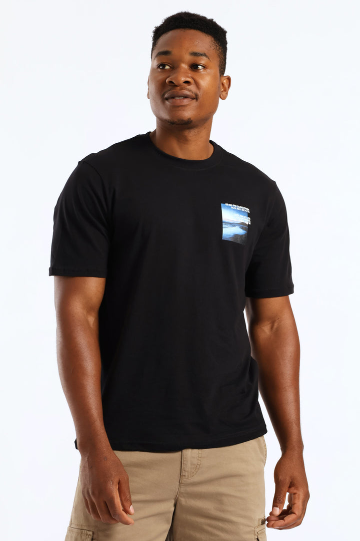 Sundown Malibu Beach Photo Front & Back Tee - Black